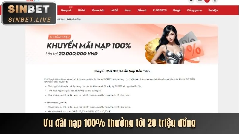 Thưởng nạp lần đầu 100%